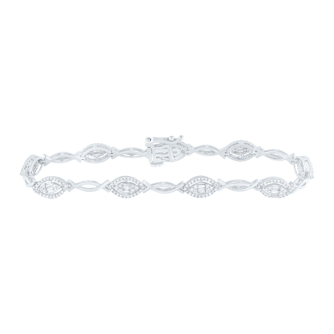 14kt White Gold Women's Baguette Diamond Bracelet 1 ctw