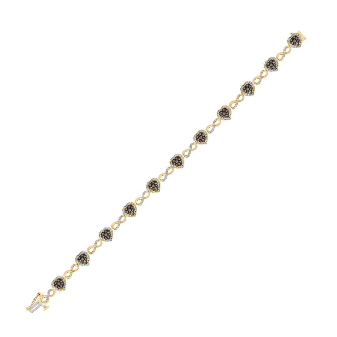 10kt Yellow Gold Women's Brown Diamond Heart Bracelet 1-7/8 ctw