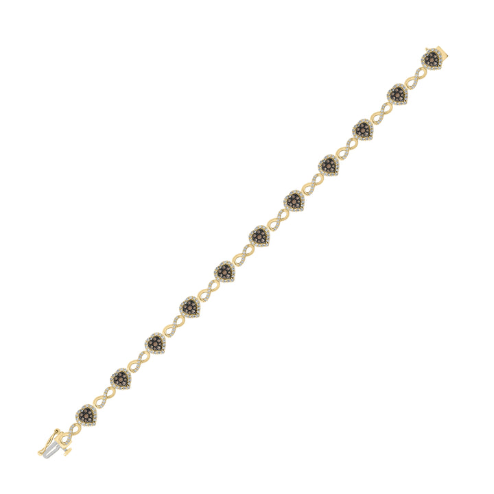10kt Yellow Gold Women's Brown Diamond Heart Bracelet 1-7/8 ctw