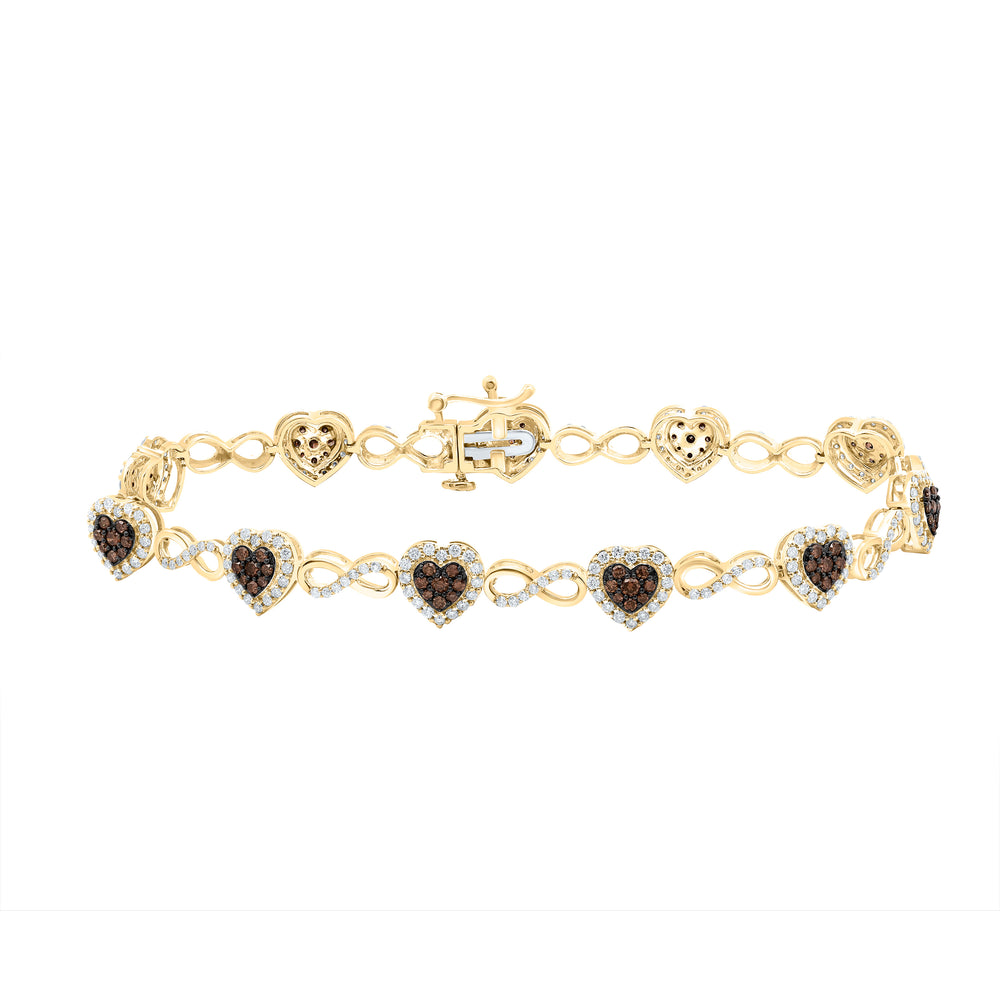 10kt Yellow Gold Women's Brown Diamond Heart Bracelet 1-7/8 ctw - view 2