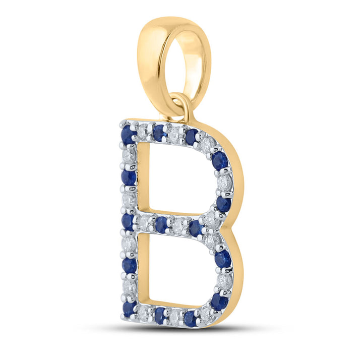 1/8CT-DIA CN 1/8CT-BLUE SAPP NATURAL GEM  INITIAL "B" PENDANT