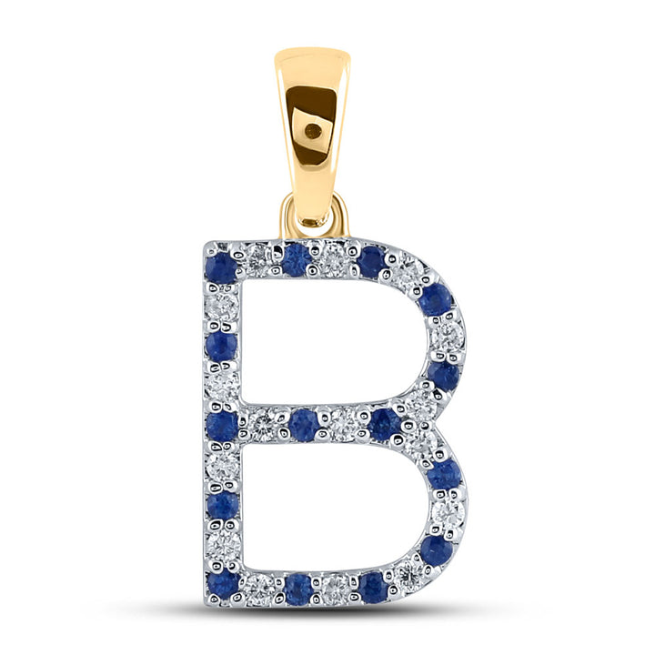 1/8CT-DIA CN 1/8CT-BLUE SAPP NATURAL GEM  INITIAL "B" PENDANT