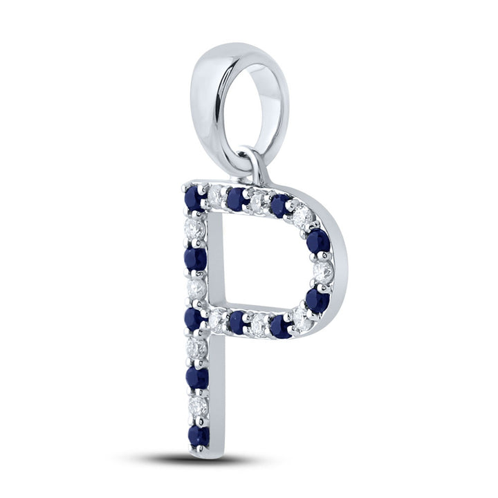 1/12CT-DIA CN 1/10CT-BLUE SAPP NATURAL GEM INITIAL "P" PENDANT