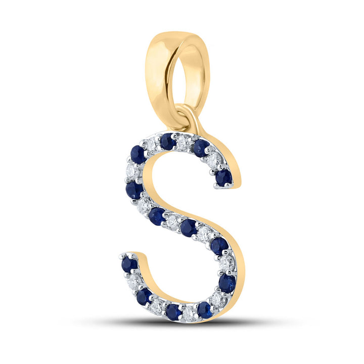 1/10CT-DIA CN 1/8CT-BLUE SAPP NATURAL GEM  INITIAL "S" PENDANT