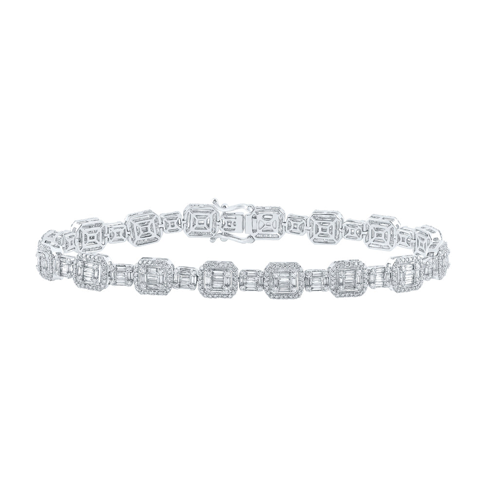 14kt White Gold Men's Baguette Diamond Bracelet 5 ctw