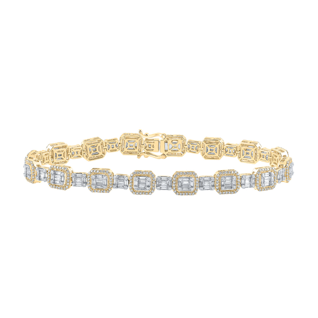 14kt Yellow Gold Men's Baguette Diamond Bracelet 5 ctw