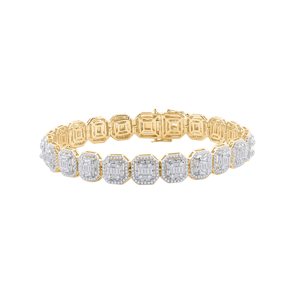 14kt Yellow Gold Men's Baguette Diamond Bracelet 7-3/4 ctw