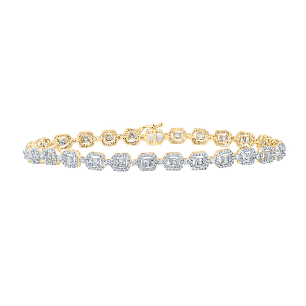 14kt Yellow Gold Men's Baguette Diamond Bracelet 3 ctw