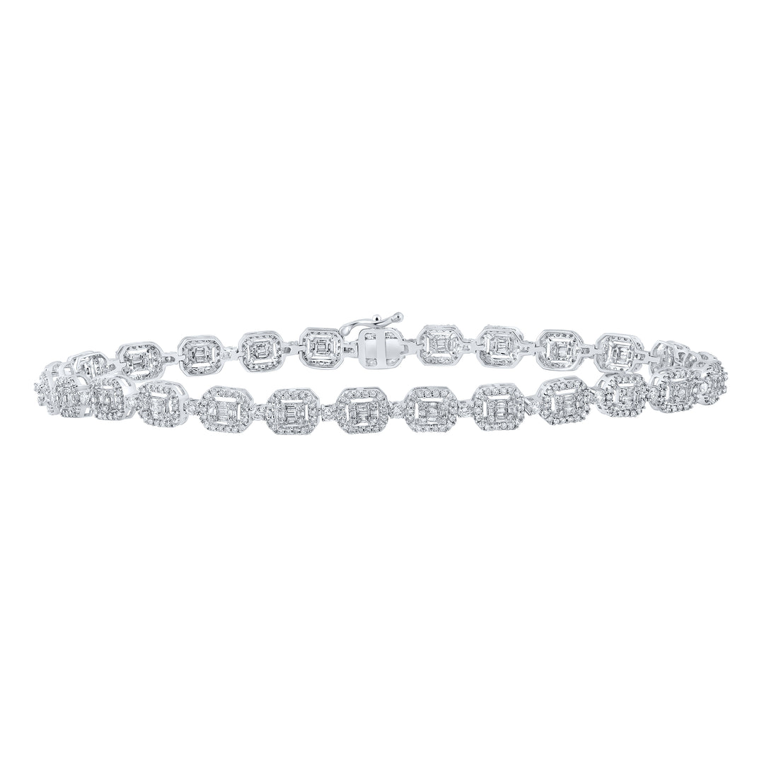 14kt White Gold Men's Baguette Diamond Bracelet 3 ctw