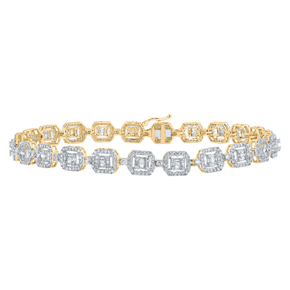 10kt Yellow Gold Men's Baguette Diamond Bracelet 4 ctw