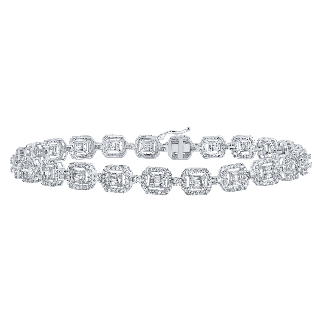 10kt White Gold Men's Baguette Diamond Bracelet 4 ctw