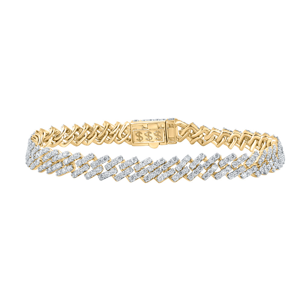 10kt Yellow Gold Men's Diamond Cuban Link Bracelet 7-5/8 ctw