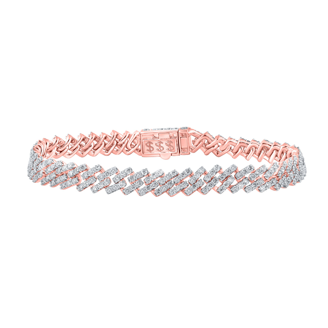 10kt Rose Gold Men's Diamond Cuban Link Bracelet 7-5/8 ctw