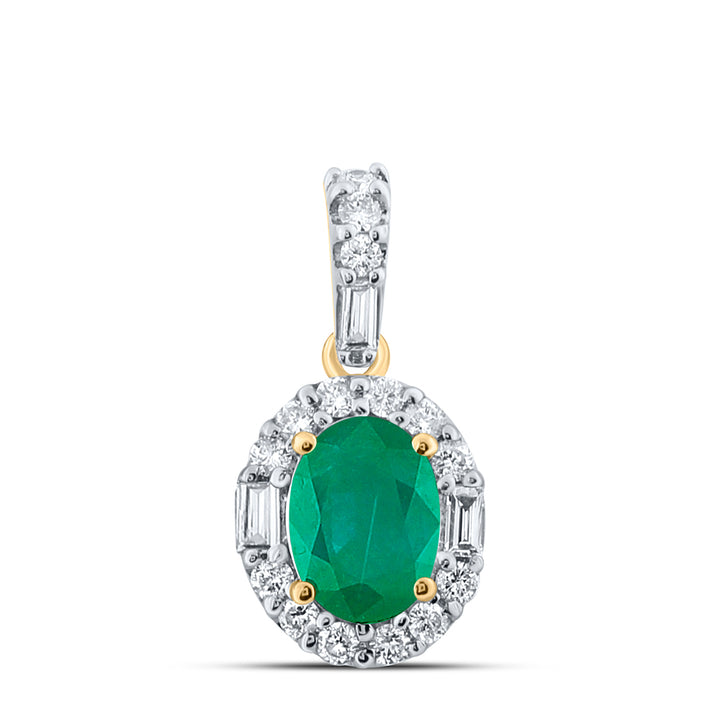 1/4CTW-DIA CN 3/4CT-EMERALD OVAL PENDANT