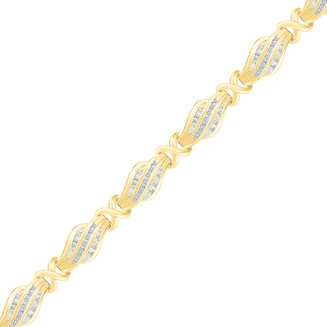 10kt Yellow Gold Women's Baguette Diamond Bracelet 1 ctw