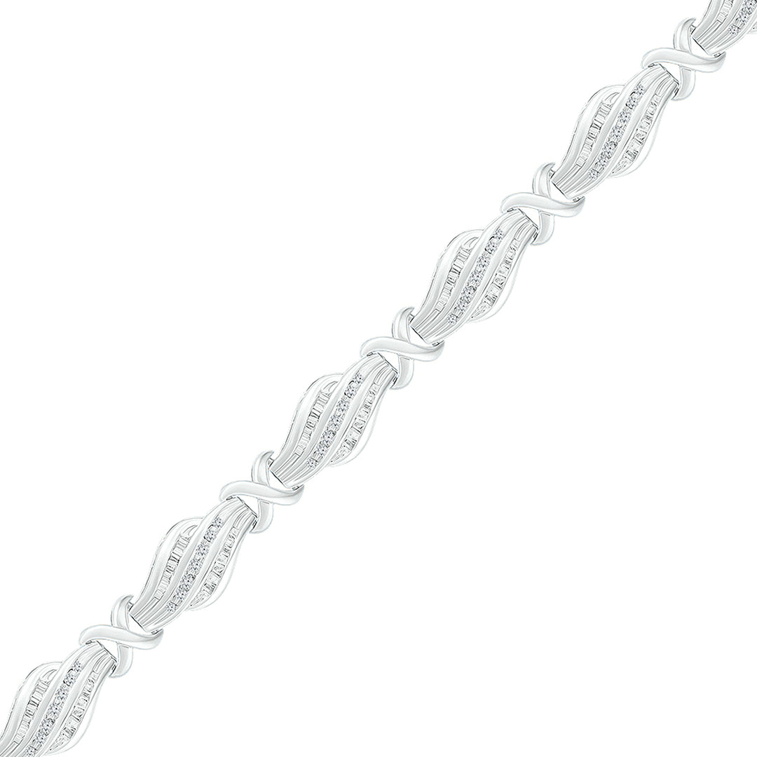 10kt White Gold Women's Baguette Diamond Bracelet 1 ctw