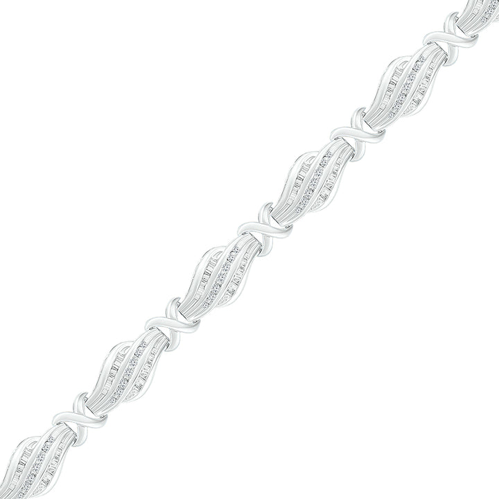 10kt White Gold Women's Baguette Diamond Bracelet 1 ctw