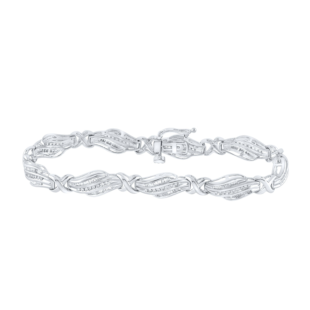 10kt White Gold Women's Baguette Diamond Bracelet 1 ctw - view 2