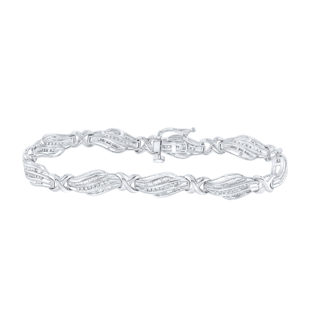 10kt White Gold Women's Baguette Diamond Bracelet 1 ctw - view 2