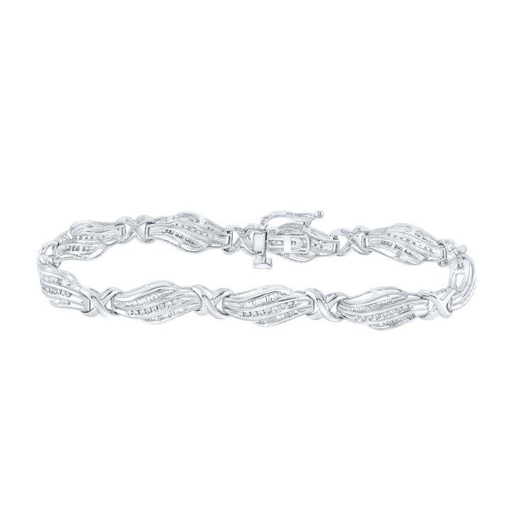 10kt White Gold Women's Baguette Diamond Bracelet 1 ctw - view 2