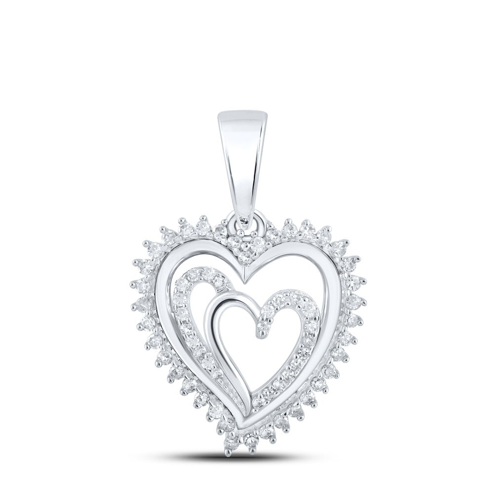 10kt White Gold Women Diamond Heart Pendant 1/4 ctw