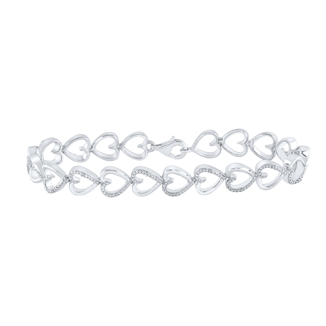 Sterling Silver Women's Diamond Heart Bracelet 1/20 ctw