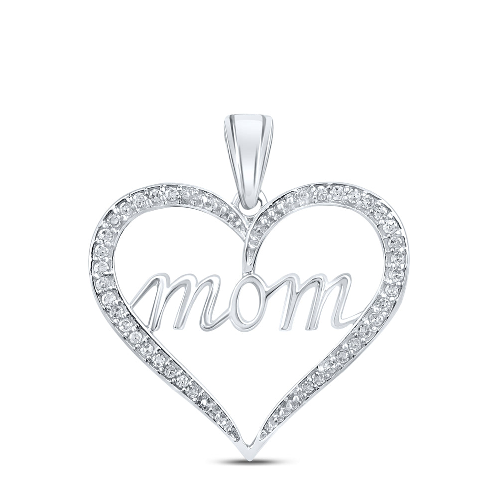 10kt White Gold Women Diamond Heart Mom Pendant 1/10 ctw