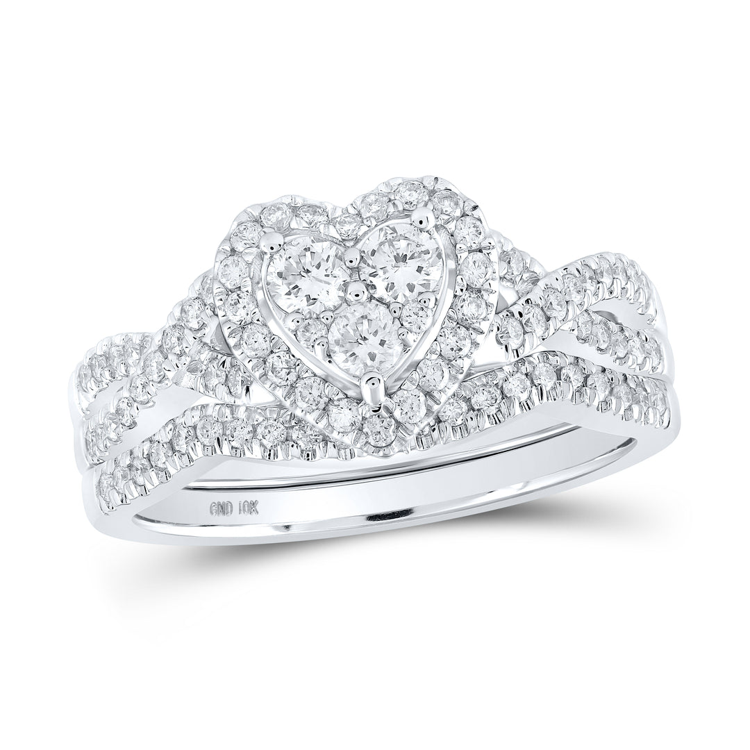 10kt White Gold Women Diamond Bridal Set Ring 0.66 ctw