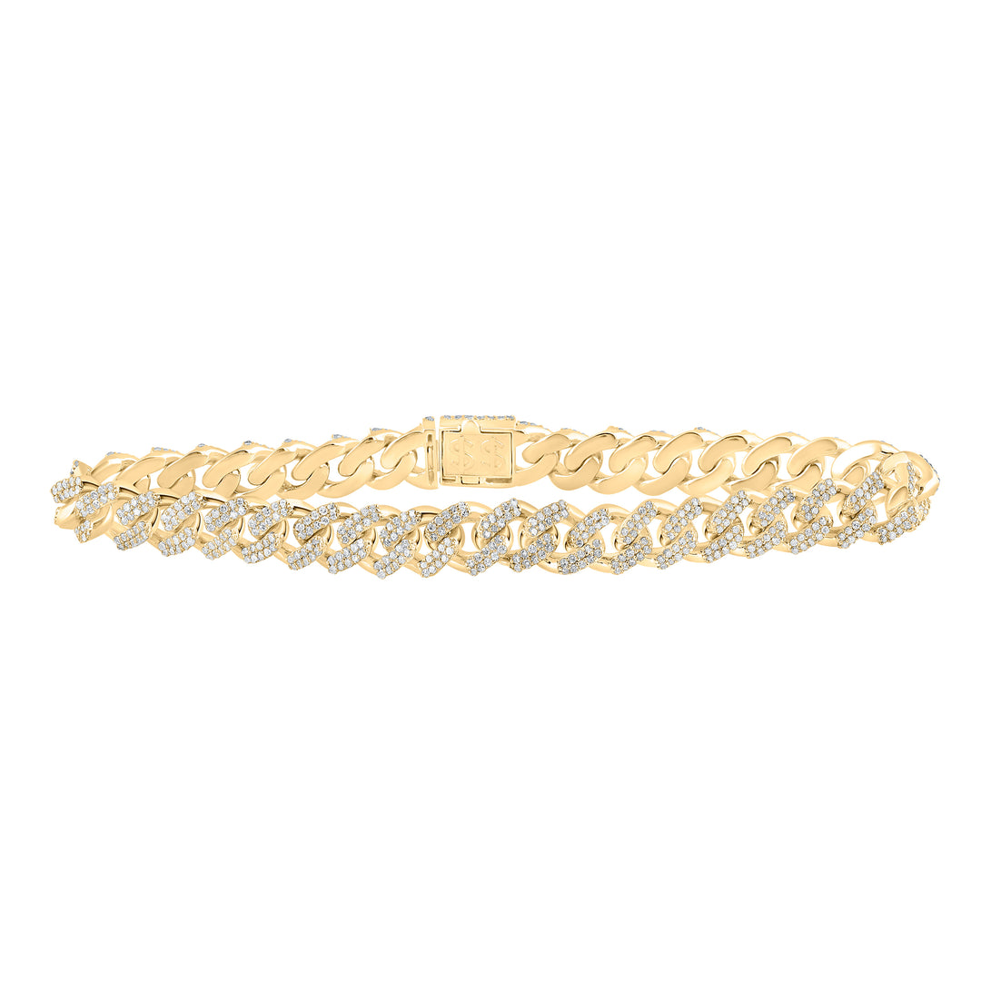 10kt Yellow Gold Men's Diamond Cuban Link Bracelet 3-3/4 ctw
