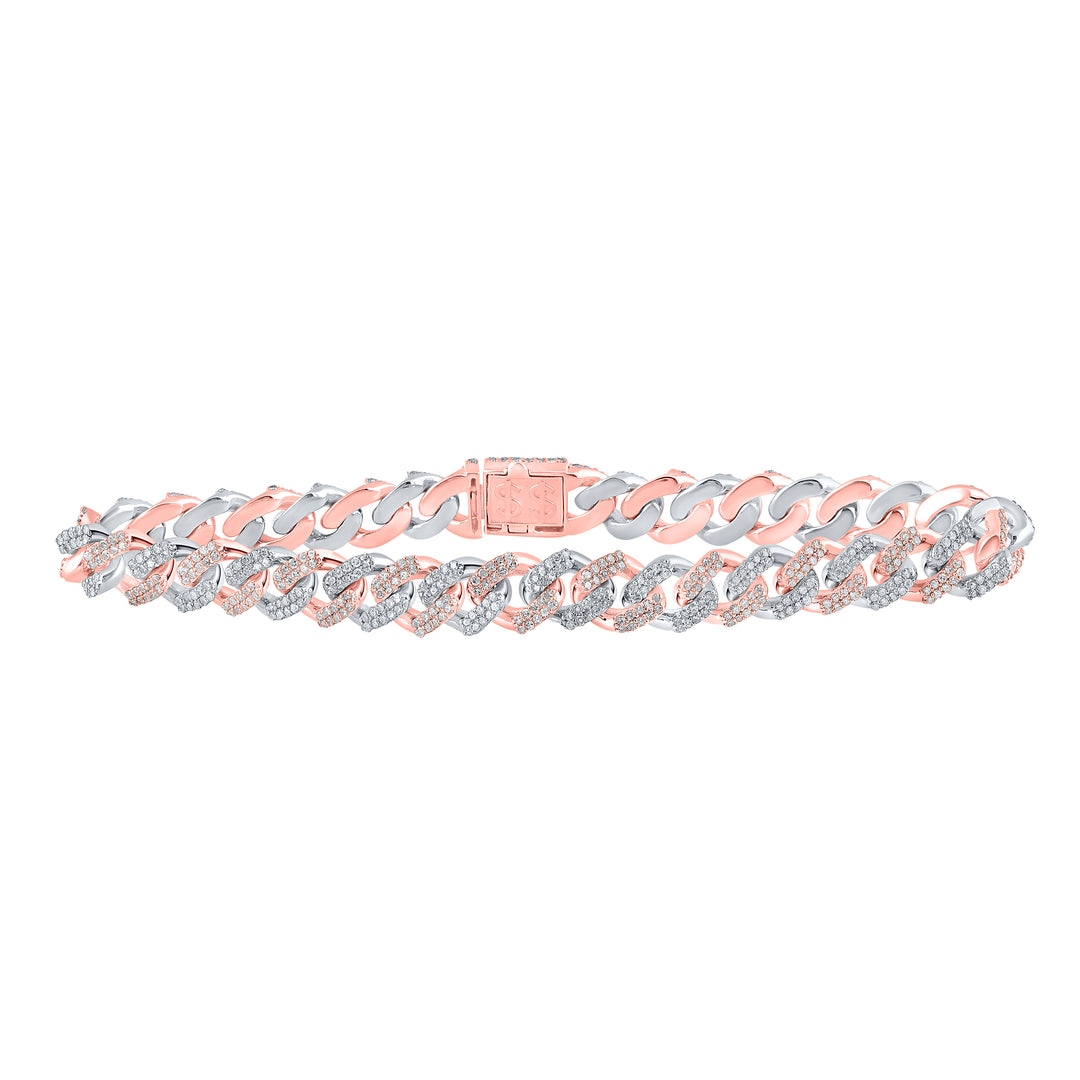 10kt Two-tone Gold Men's Diamond Cuban Link Bracelet 3-3/4 ctw