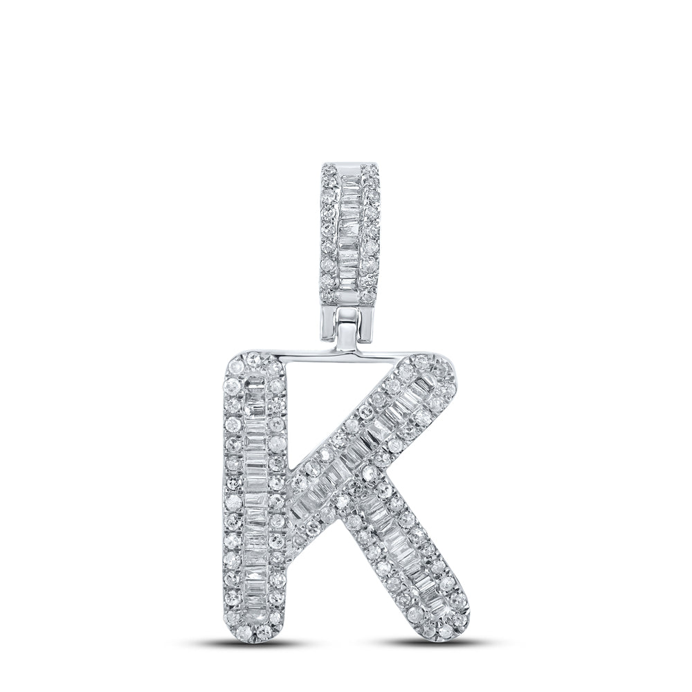 10kt White Gold Men Baguette Diamond Initial Pendant 0.44 ctw