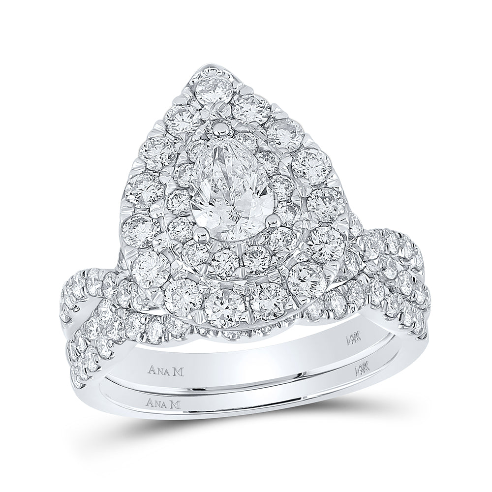 2 CTW-DIA ANA M 1/2CT-CPEAR BRIDAL SET DOUBLE HALO