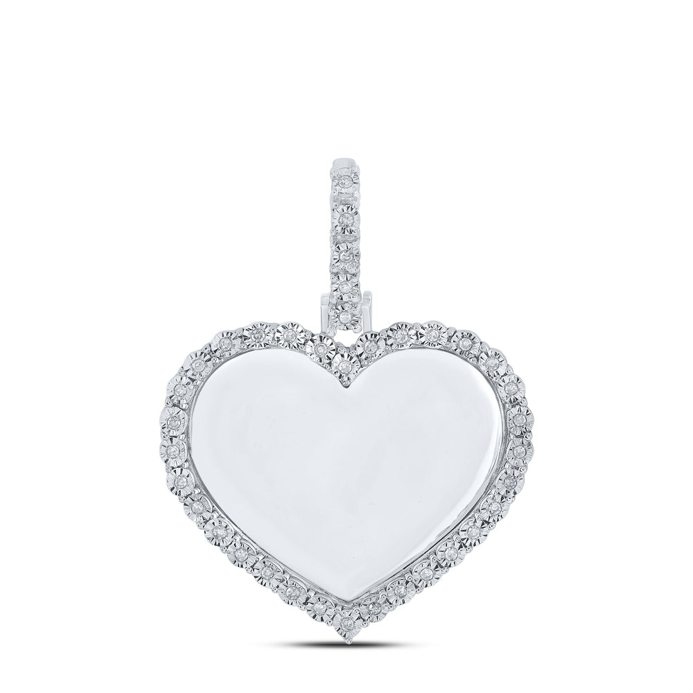10kt White Gold Men Diamond Memory Heart Pendant 1/10 ctw