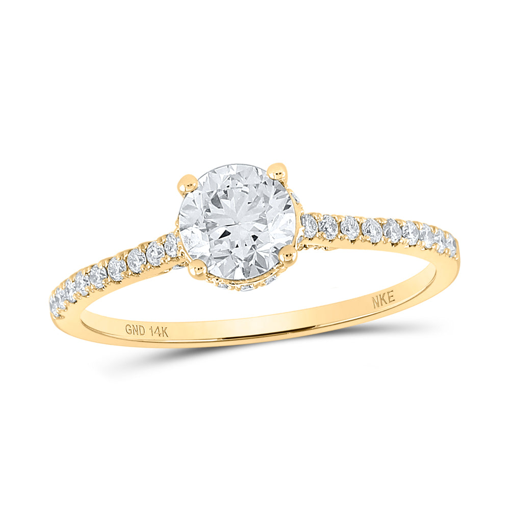 14k Yellow Gold Round Diamond Solitaire Bridal Engagement Ring 1 Cttw (Certified)