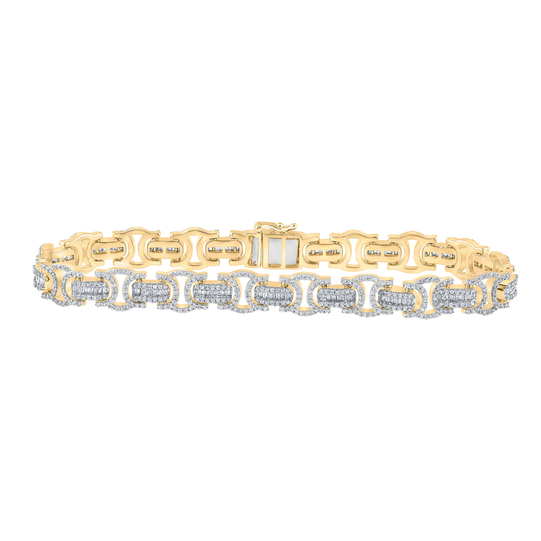 10kt Yellow Gold Men's Baguette Diamond Bracelet 3-3/4 ctw