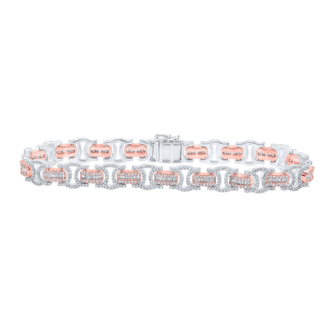 10kt Rose Gold Men's Baguette Diamond Bracelet 3-3/4 ctw