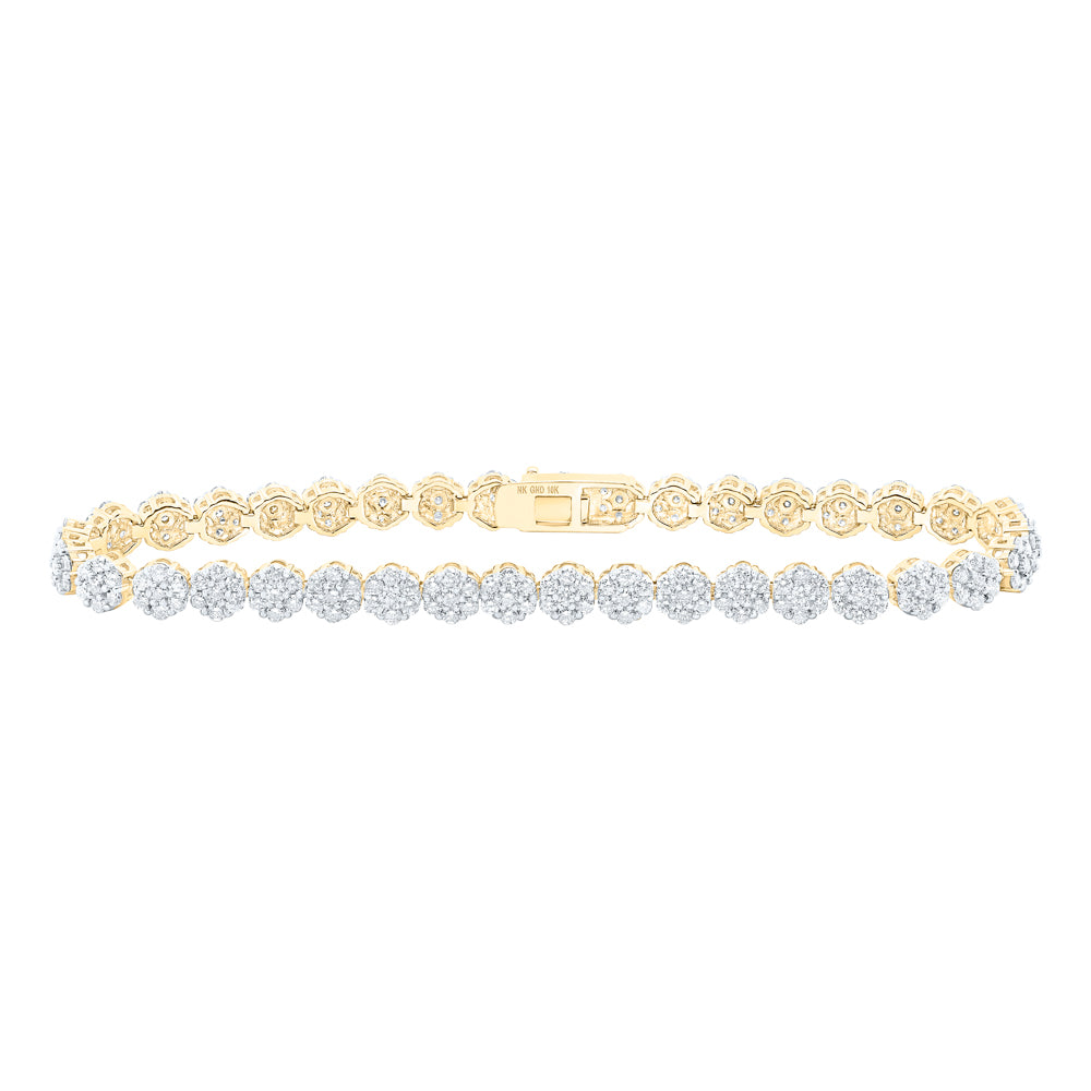 10kt Yellow Gold Women's Diamond Flower Bracelet 4-3/8 ctw