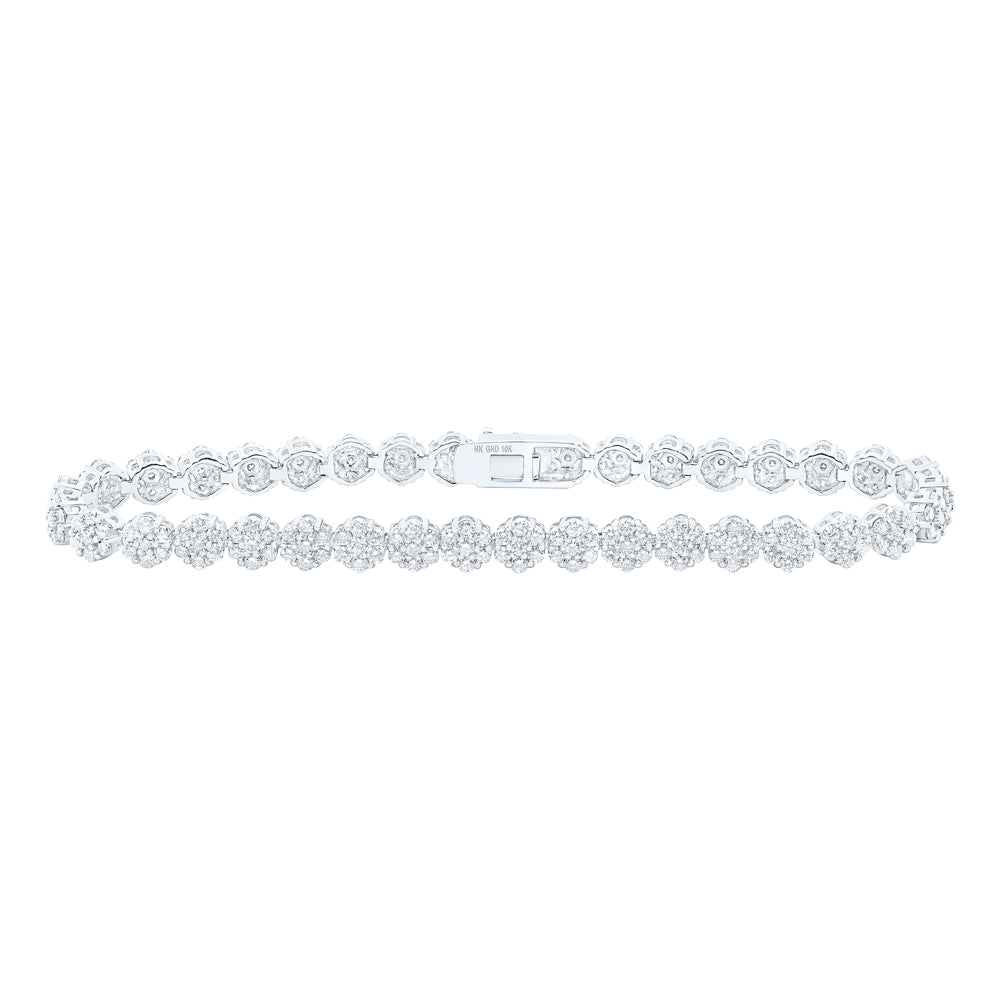 10kt White Gold Women's Diamond Flower Bracelet 4-3/8 ctw