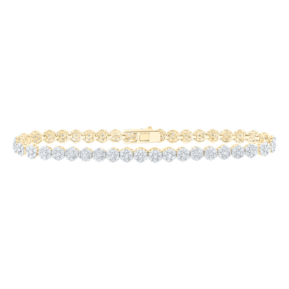 10kt Yellow Gold Women's Diamond Flower Bracelet 3-1/5 ctw