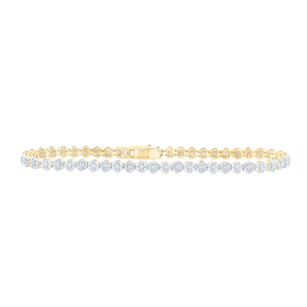 10kt Yellow Gold Women's Diamond Flower Bracelet 2-1/5 ctw