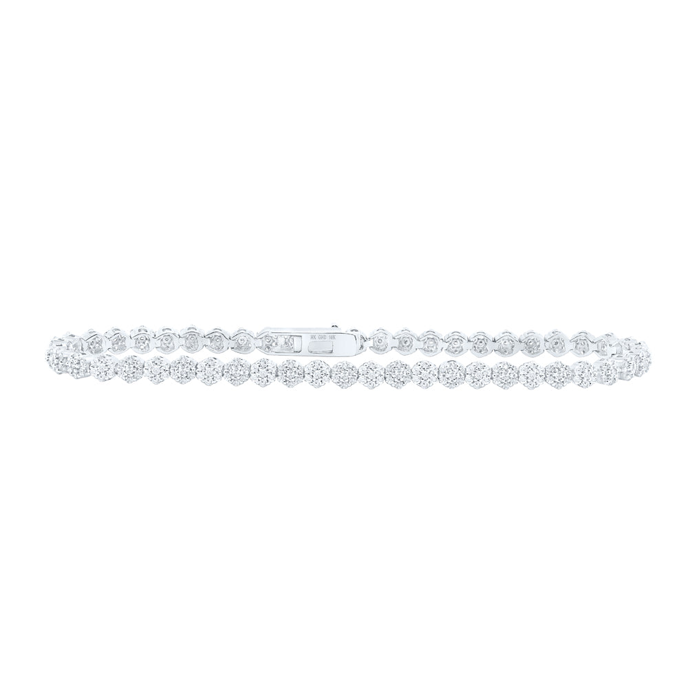 10kt White Gold Women's Diamond Flower Bracelet 2-1/5 ctw