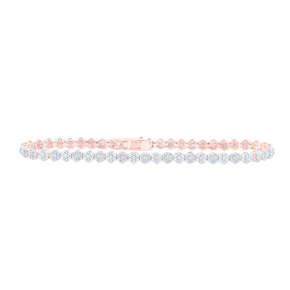 10kt Rose Gold Women's Diamond Flower Bracelet 2-1/5 ctw