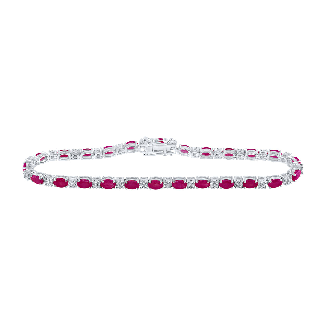 14kt White Gold Women's Oval Red Natural Ruby & Diamond Bracelet 1/2 ctw