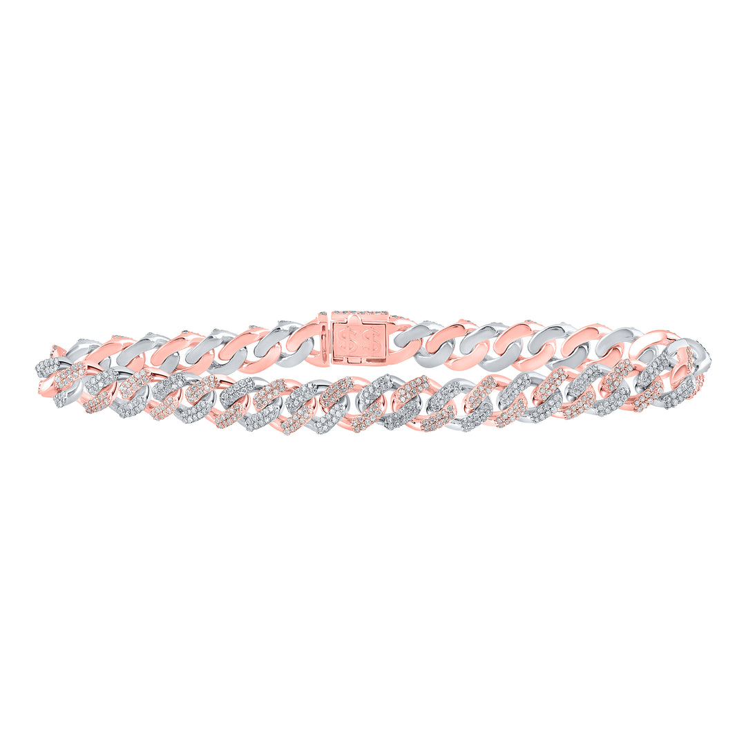 10kt Two-tone Gold Women's Diamond Cuban Link Bracelet 3-1/4 ctw