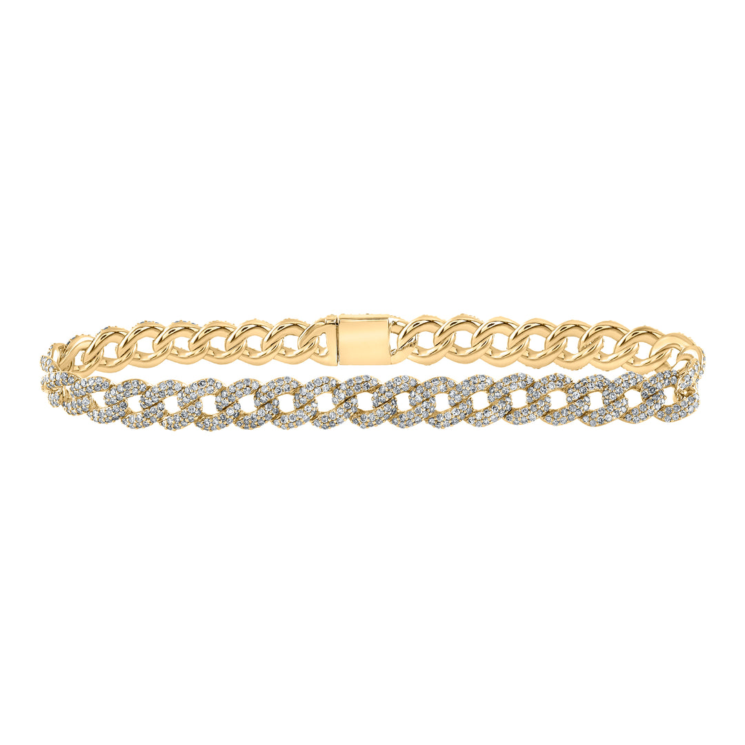 10kt Yellow Gold Women's Diamond Cuban Link Bracelet 3-1/5 ctw