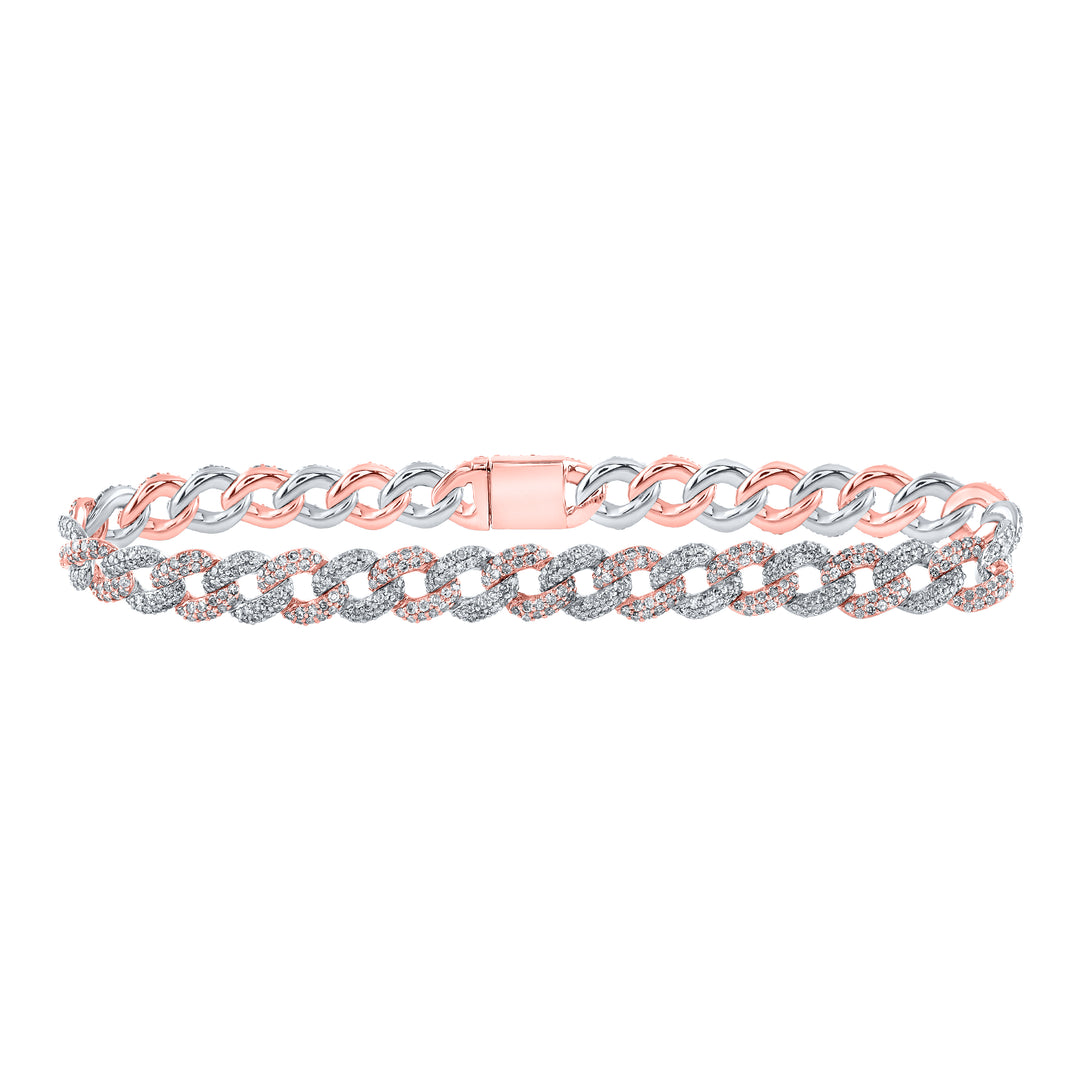 10kt Two-tone Gold Women's Diamond Cuban Link Bracelet 3-1/5 ctw