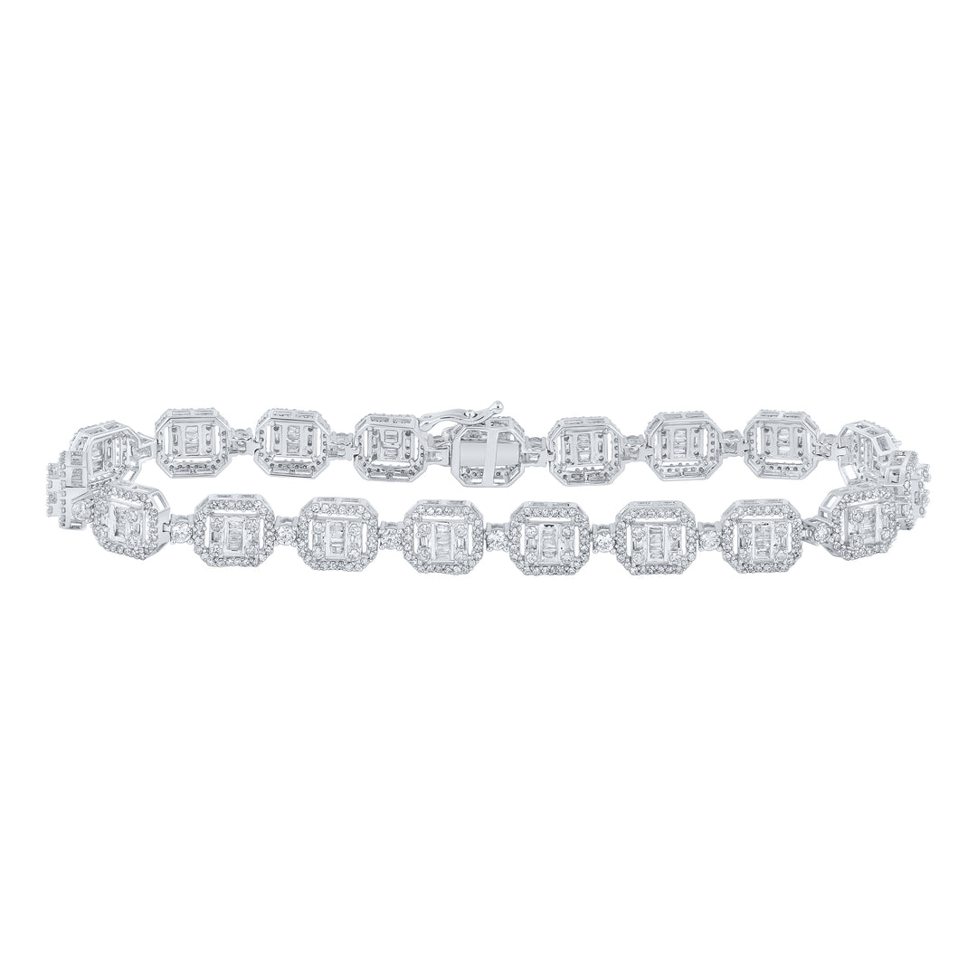 10kt White Gold Men's Baguette Diamond Bracelet 4-1/2 ctw