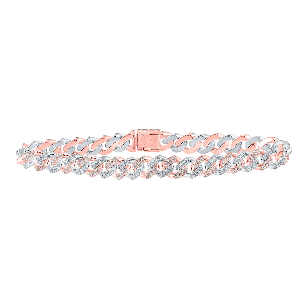 14kt Two-tone Gold Men's Diamond Cuban Link Bracelet 3-3/4 ctw