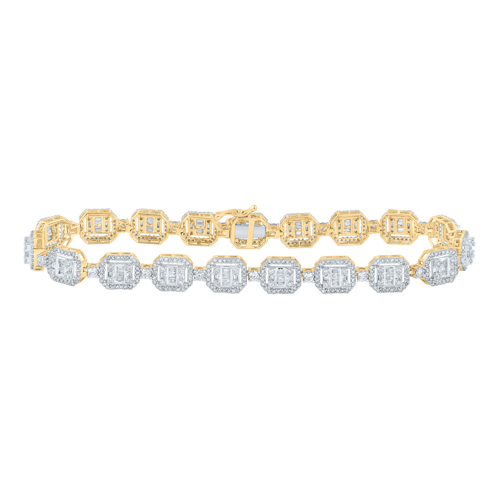14kt Yellow Gold Men's Baguette Diamond Bracelet 4-1/3 ctw