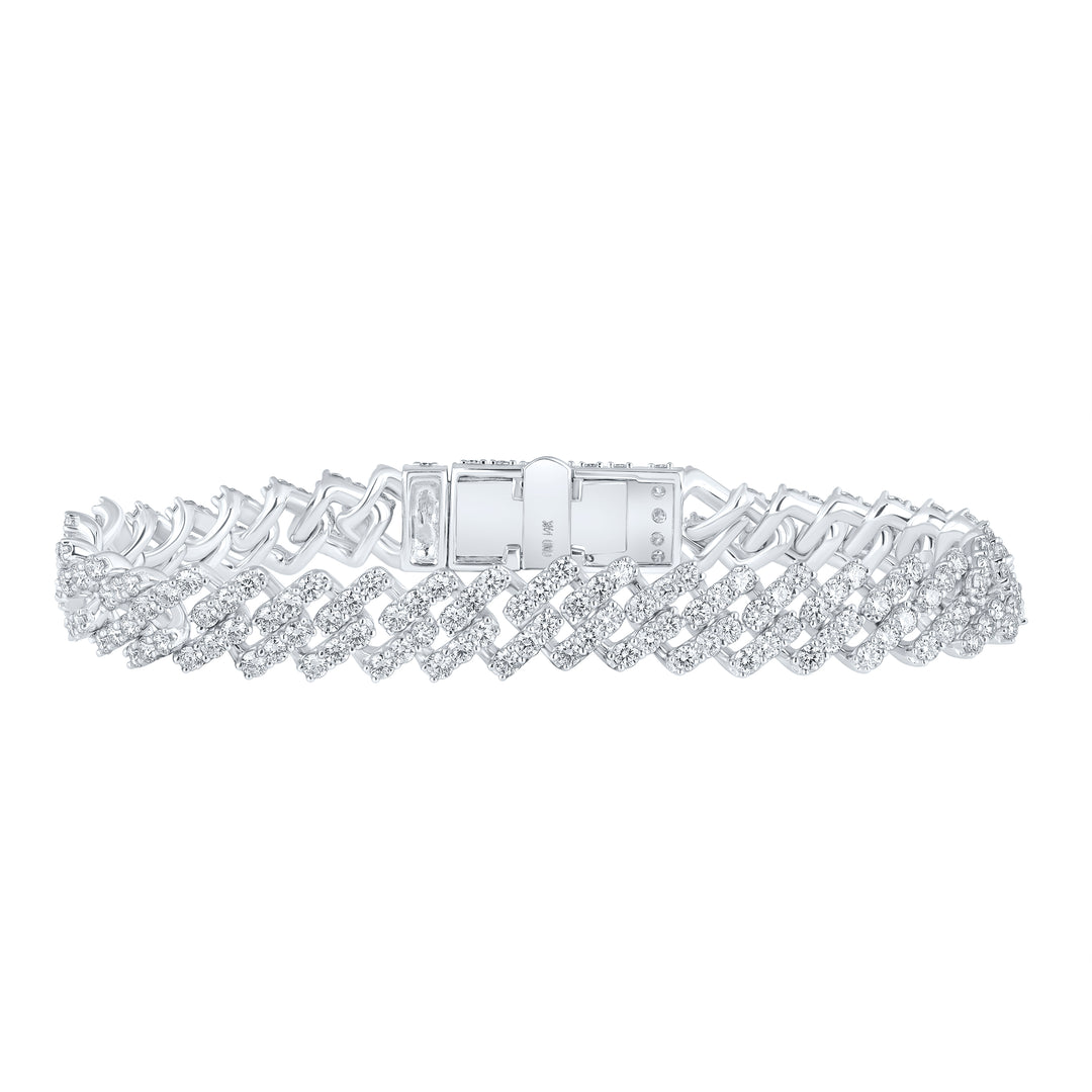 14kt White Gold Men's Diamond Cuban Link Bracelet 7-5/8 ctw